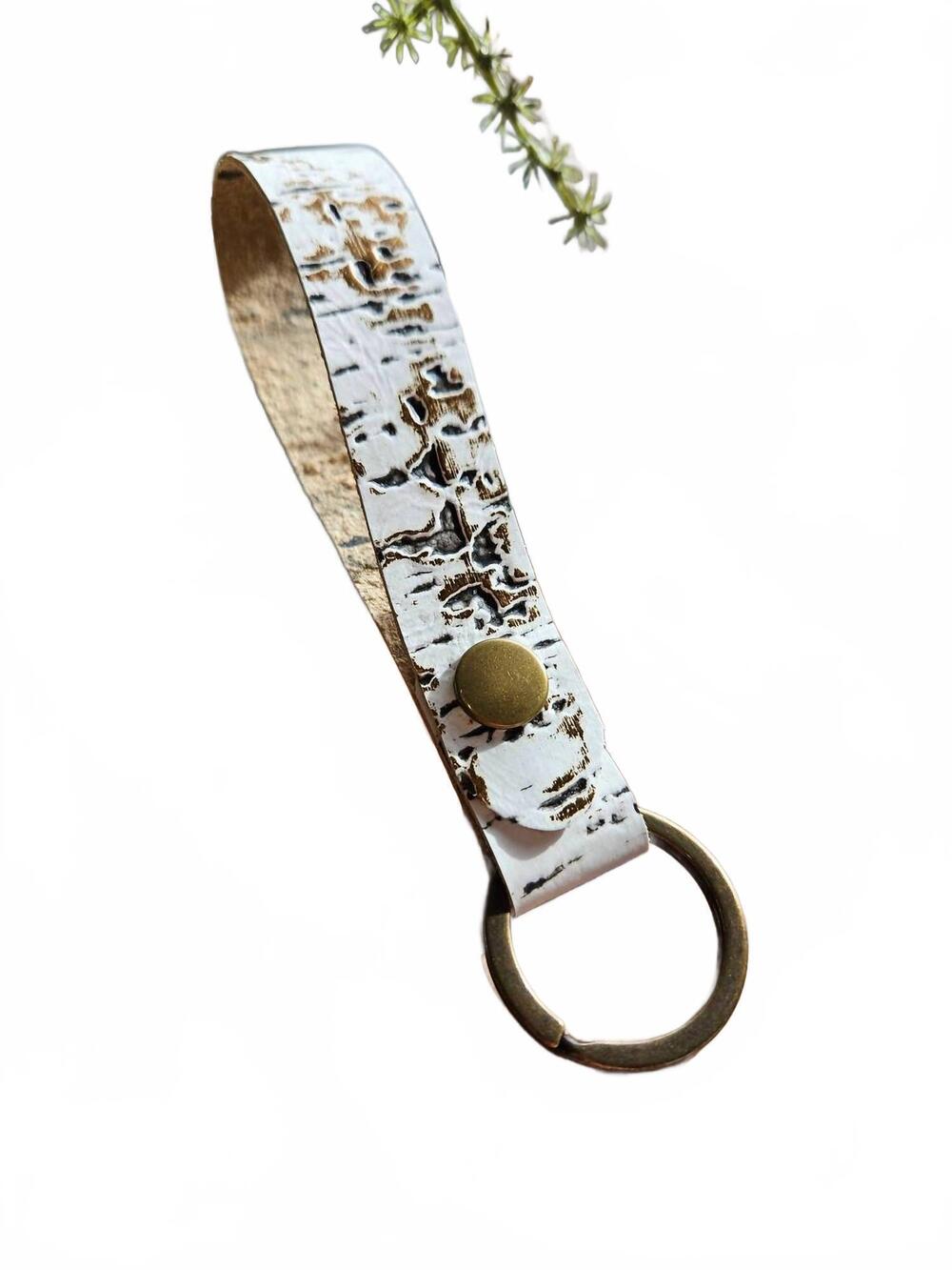 NEW NATIVE LEATHER CO unisex hand-cut distressed leather key fob in white, black